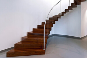 Contemporary walnut and painted steel zigzag staircase Contemporary walnut and painted steel zigzag staircase