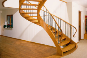 Designer helical oak staircase wrought iron balustrade Designer helical oak staircase wrought iron balustrade