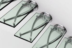 Glass floating staircase feature polished tread supports Glass floating staircase feature polished tread supports