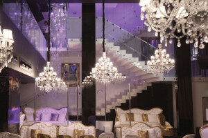 Zig zag staircase feature frameless glass balustrades Nightclub Zig zag staircase feature frameless glass balustrades Nightclub