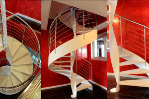 Designer helical spiral staircase white feature helical outer banding and helical centre column London Designer helical spiral staircase white feature helical outer banding and helical centre column London