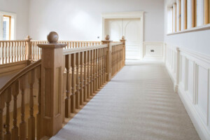Designer oak landing balustrade feature spindles and newel posts with handcrafted handrails in a natural oak finish wynyard woods north east1 Designer oak landing balustrade feature spindles and newel posts with handcrafted handrails in a natural oak finish wynyard woods north east1