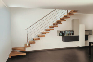Floating oak staircase london with stainless steel traversal rod balustrades chunky oak treads Floating oak staircase london with stainless steel traversal rod balustrades chunky oak treads